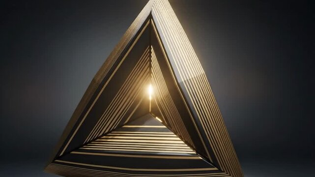 Abstract pyramid structure with golden lines, creating a modern and elegant design.