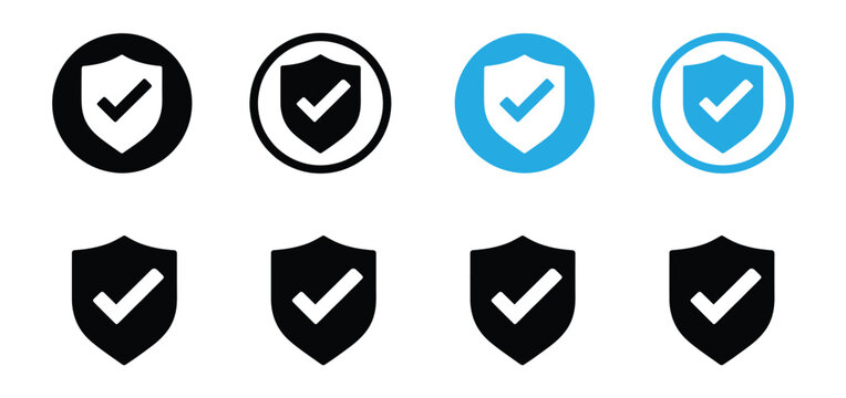 Security shield icon set with check mark symbols for protection and safety verification,Security shield sign vector illustration, Lock security icon, Set of security shield icons, 
