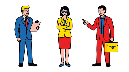 Diverse Team: Business Professionals in Colorful Suits, Vector Illustration