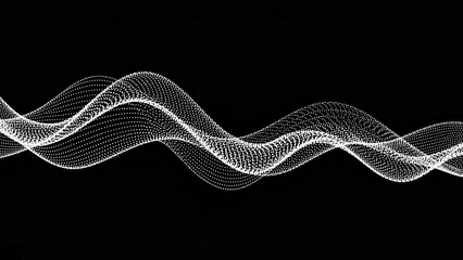 Abstract digital waveform of white undulating lines and particles against a dark background, representing sound or data visualization.