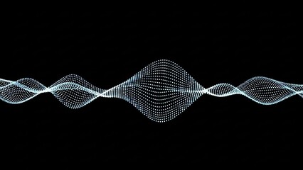 Abstract visualization of sound waves or data patterns on a black background, showing undulating light lines.