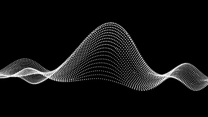 Abstract digital sound wave visualization with white dots on a black background, representing data or energy flow.