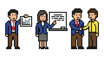 Pixel Art Business Meeting: Presentation, Collaboration, and Agreement