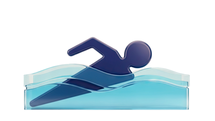Stylized swimmer icon in blue water