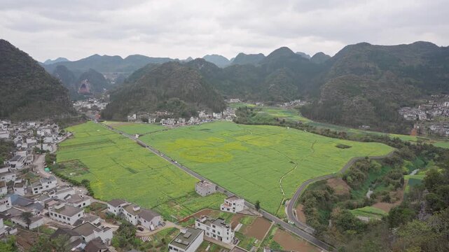 Beautiful landscape at Bagua field with mountains in Wanfengling (Forest of Ten Thousand Peaks) in Guizhou, China
