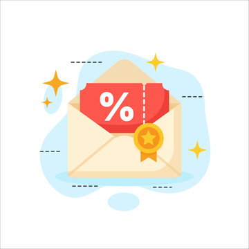An Exclusive Promotional Message Notification Showing a Discount Coupon and Loyalty Medal flat design vector empty state ui