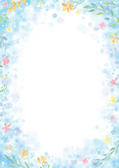 Watercolor Floral Frame Background in Blue