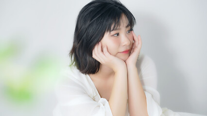 Beauty concept of young Asian woman. Bridal, skincare, concept and body care concept.