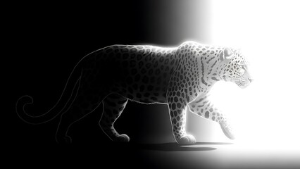 Black and White Leopard Walking in Spotlight.