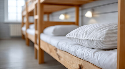 Cozy bunk beds in hostel dormitory for budget travel accommodation