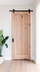 Rustic modern barn door with sliding hardware in interior design