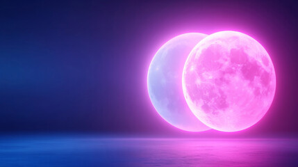 Obraz premium Surreal neon pink runner with glowing blue moon phases - futuristic abstract design