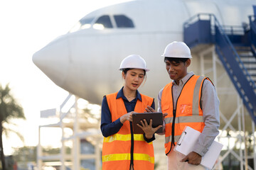 Person mechanic inspecting aircraft engine in hangar, professional aviation maintenance, engineer checking turbine, ensuring safety, repair service, aerospace industry, indoors.