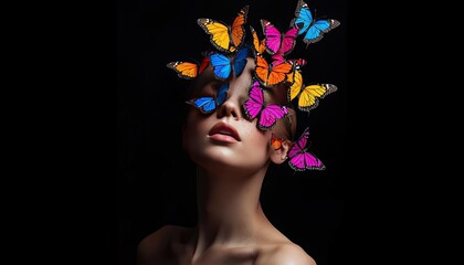 Artistic Woman Portrait with Butterfly and Floral Elements