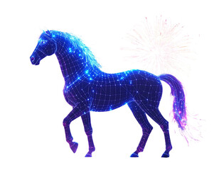 Obraz premium Futuristic Digital Horse Outline with Firework Glow for Zodiac 2026