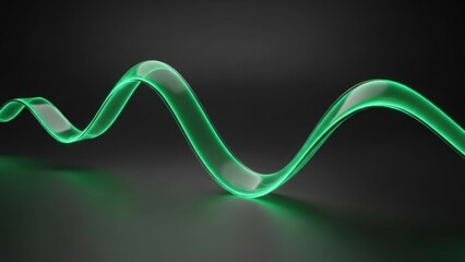 A glowing green wavy line shines brightly against a dark background