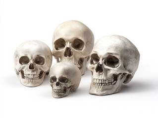 Top-down view of skull group, isolated on white, realistic shadows, 43