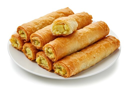a plate of patatesli brek phyllo rolls filled