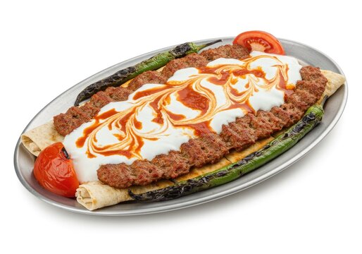 a platter of beyti kebab minced lamb wrapped