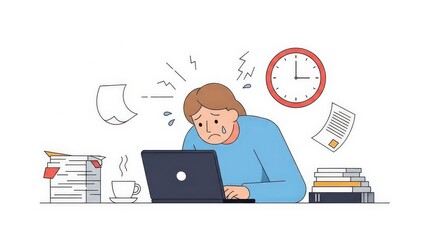 Woman Working on Laptop with Stress.