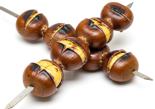 a skewer of roasted chestnuts kestane kebab