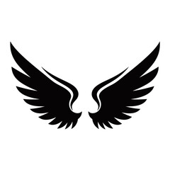 Fototapeta premium A pair of stylized black angel wings spread wide against a white background.