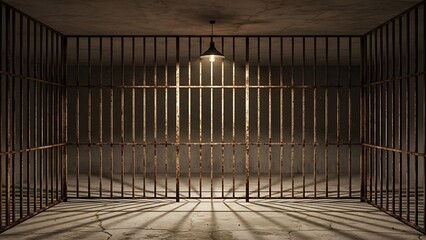 Empty square room with old and rusty metal fence