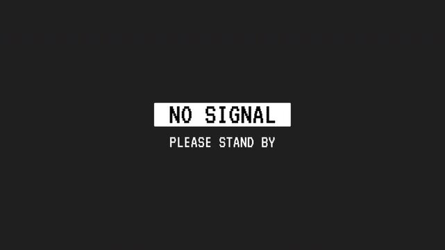 No signal broadcast on screen suitable for showcasing technical difficulties or broadcast interruptions in presentations, videos, or graphics related to technology.