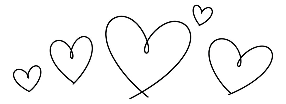Hand drawn line art heart set featuring multiple outline shapes for love and valentine's day