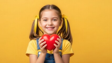 Young Girl Holding Red Heart.