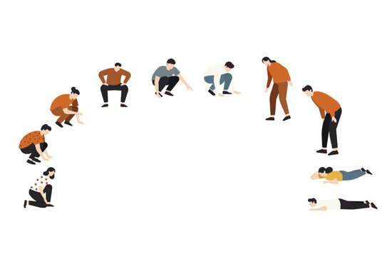 様々な角度で覗き込みや観察、探し物をする人々のポーズセット・ベクター人物素材集