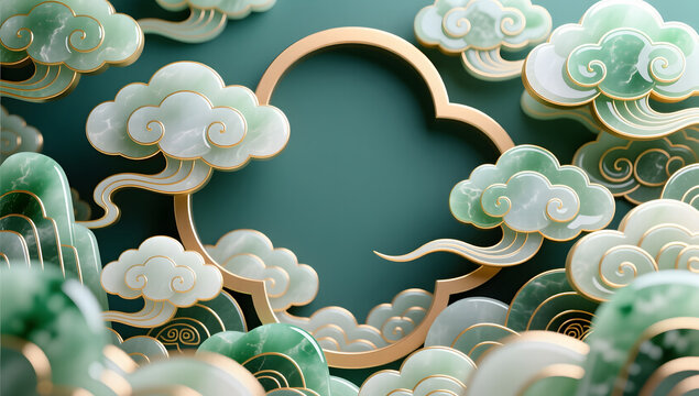 Elegant jade texture auspicious clouds 3D illustration