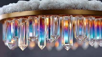 Elegant crystal chandelier with prismatic light effects and sparkling ice accents - Powered by Adobe