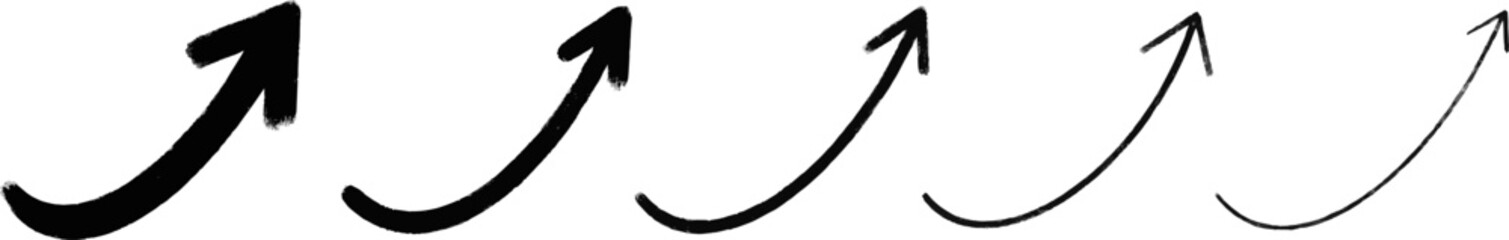 Hand drawn arrow pointing right. Curved and wavy brush arrow