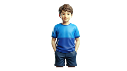 3D Cartoon Boy in Blue T-shirt and Shorts