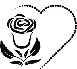 graphic illustration of heart and rose symbol. on white background.