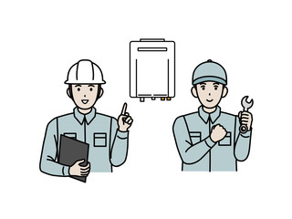 ガス給湯器の交換や取り付けをする業者のイラスト