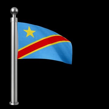 Dem- Rep- of the Congo Flag Waving on Silver Pole Realistic Footage National Flag Animation