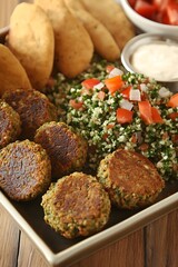 Falafel Tabbouleh and Pita Bread Platter hummus