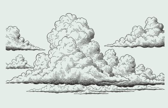 a set collection of clouds cloud hand drawn pen brush illustration