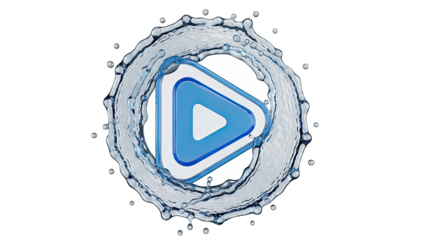 Play Button Icon Encased in a Water Splash