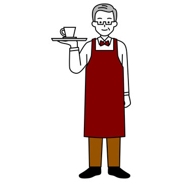 コーヒーを提供するカフェのマスター（全身）