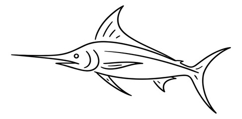Fototapeta premium Hand drawn line art illustration of a marlin fish depicting a stylized profile view for marine life concepts