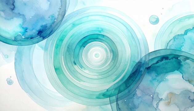 Abstract watercolor background with teal concentric circles and water ripples