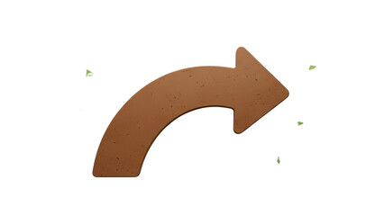 Textured brown curved arrow pointing right isolated on white background