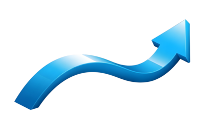 Glossy Blue Wavy Arrow Rising Upwards Isolated Graphic