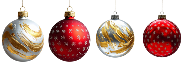 Abstract Gold Brushstroke on Silver and Patterned Red Snowflake Bauble