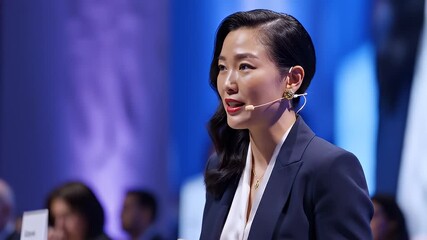 Dynamic Business Presentation with Confident Female Speaker.