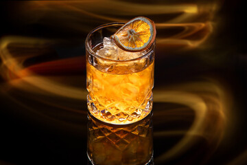 Light painting technique of a Manhattan cocktail on the rocks