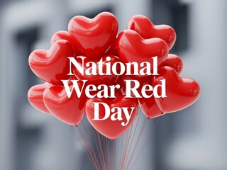 Obraz premium Heart shaped balloons on national wear red day with a blurred background